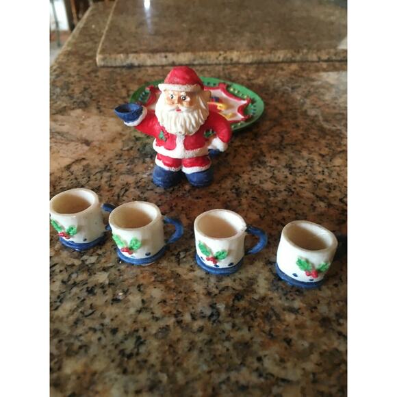 Miniature Santa Claus Christmas Xmas Sleigh Winter Tea Set Vintage - Picture 5 of 11